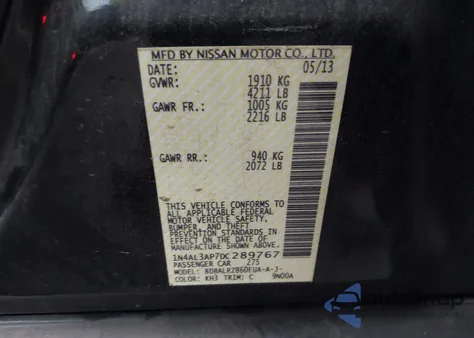 2013 Nissan Altima 2.5 S z USA, uszkodzony, nr VIN 1N4AL3AP7DC289767